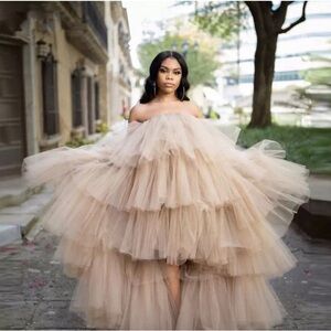 Strapless Red Hi Low Puffy Tiered Tulle Dress Plus Size Party Dress Size 2X-3X